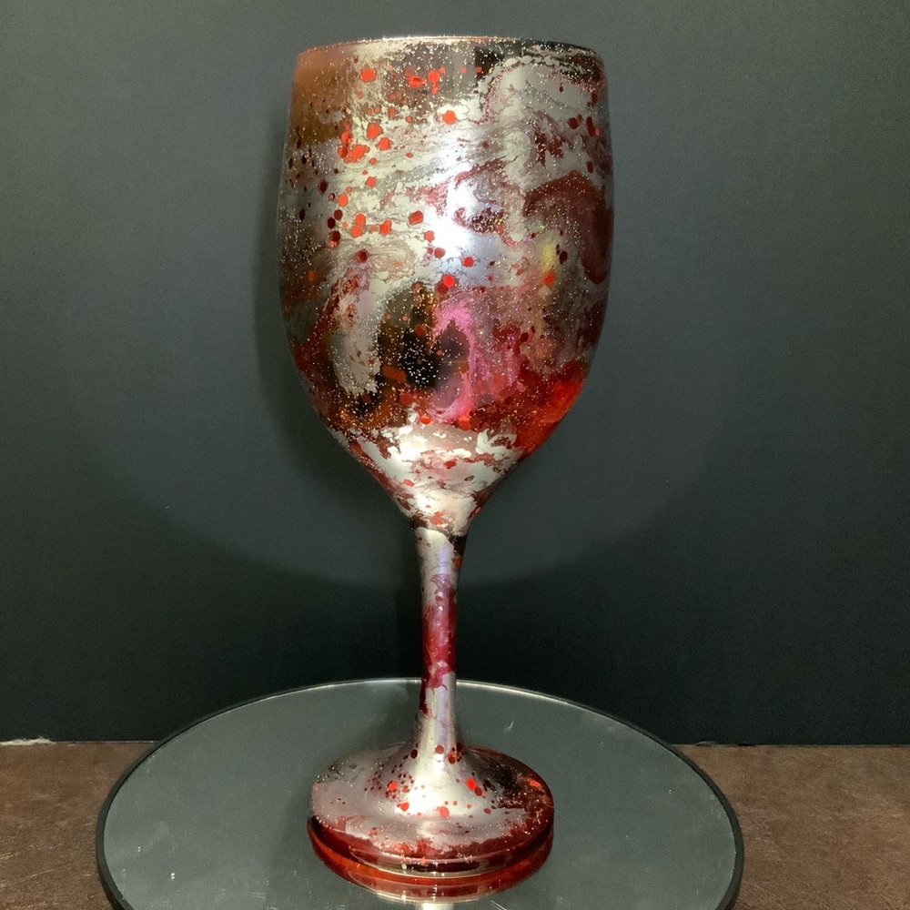 Handcrafted “Flash of Red” Custom Large Wine Glass. 20 oz